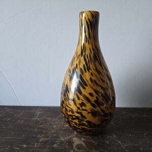 Vintage Murano Style Tortoise Shell Glass Vase – Amber Brown Swirl, 12”